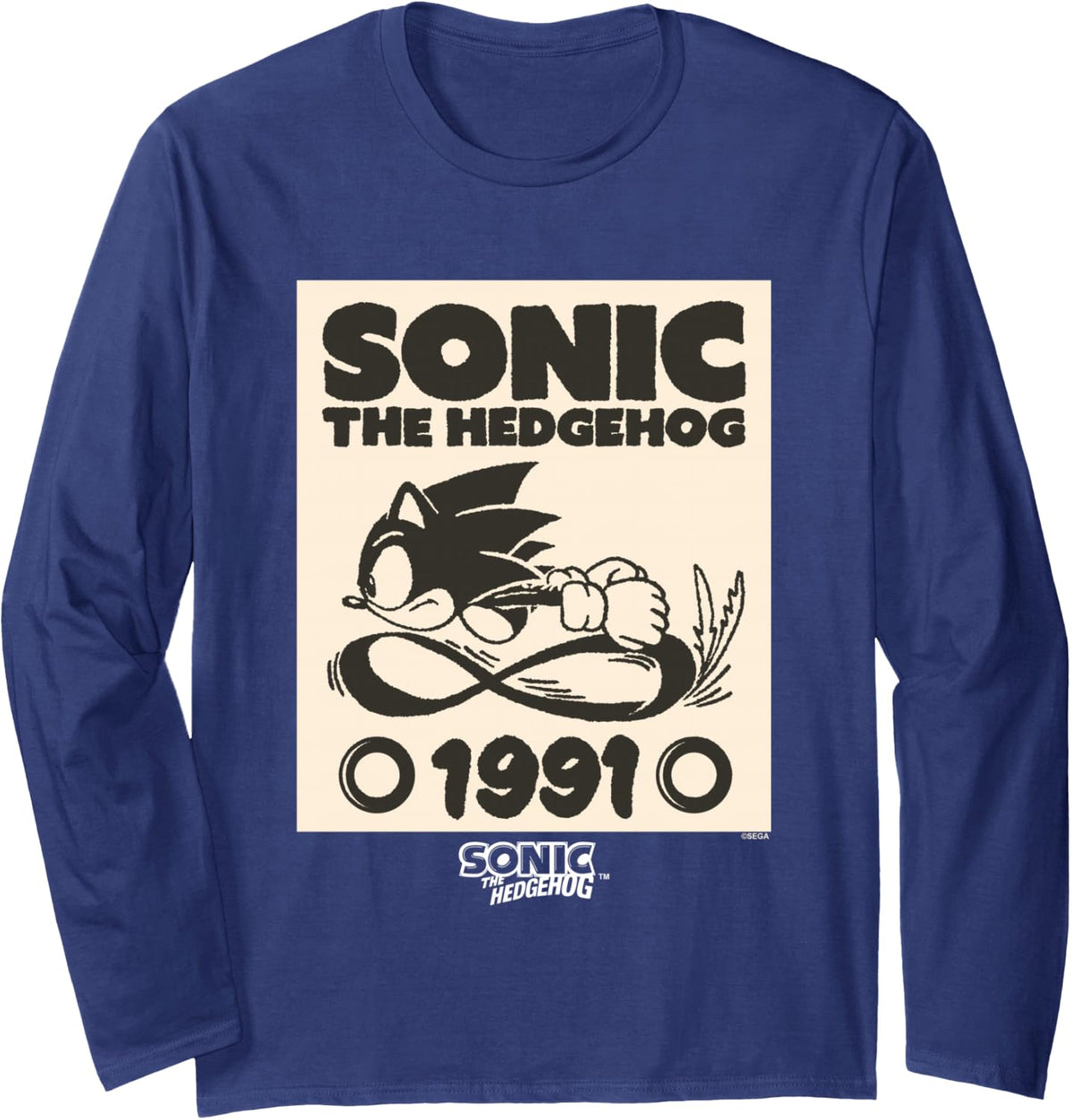 Sonic The Hedgehog 1991 Epic Run Vintage Sketch Long Sleeve T-Shirt - Adult Unisex Navy Blue