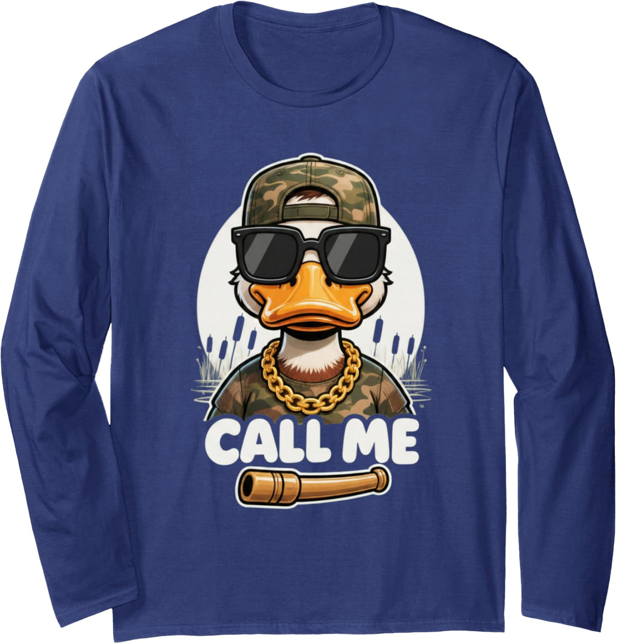 Pun Waterfowl Hunter Long Sleeve T-Shirt - Adult Unisex Navy Blue