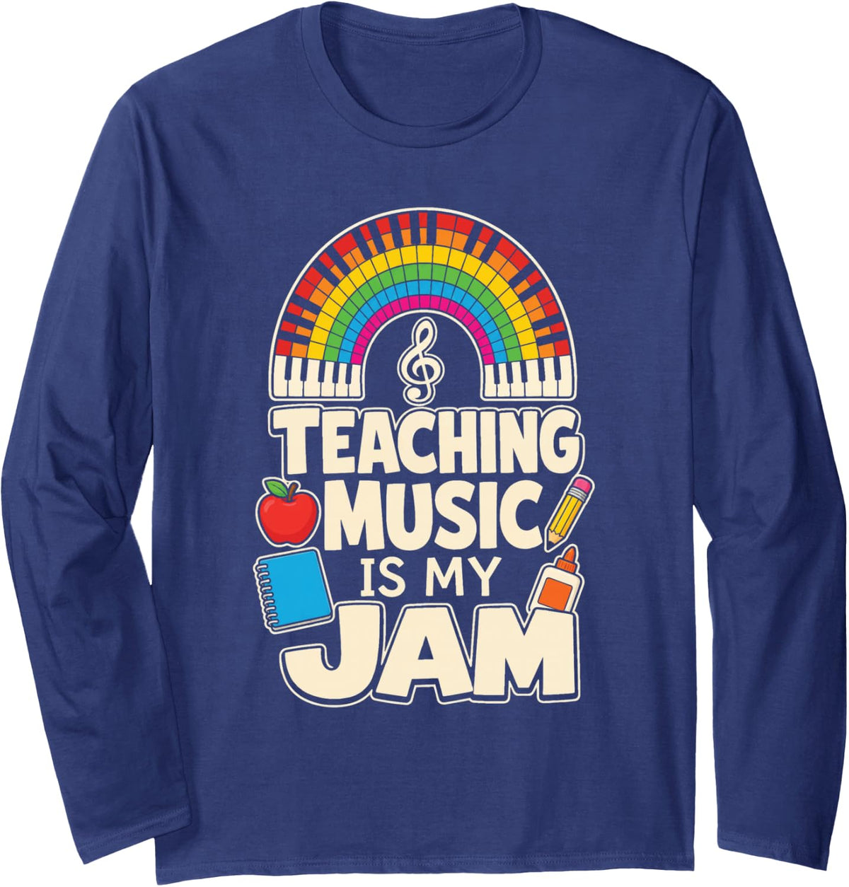 Elementary Music Teacher Teaching is My Jam Long Sleeve T-Shirt - Adult Unisex Navy Blue