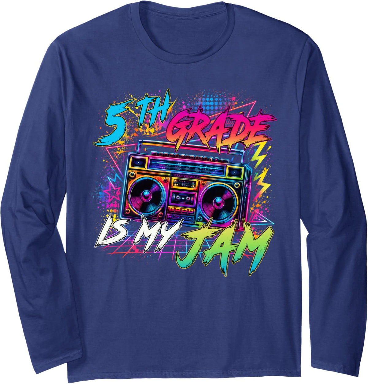 Fifth Grade is My Jam Retro Back to School Teacher Student Long Sleeve T-Shirt - Adult Unisex Navy Blue