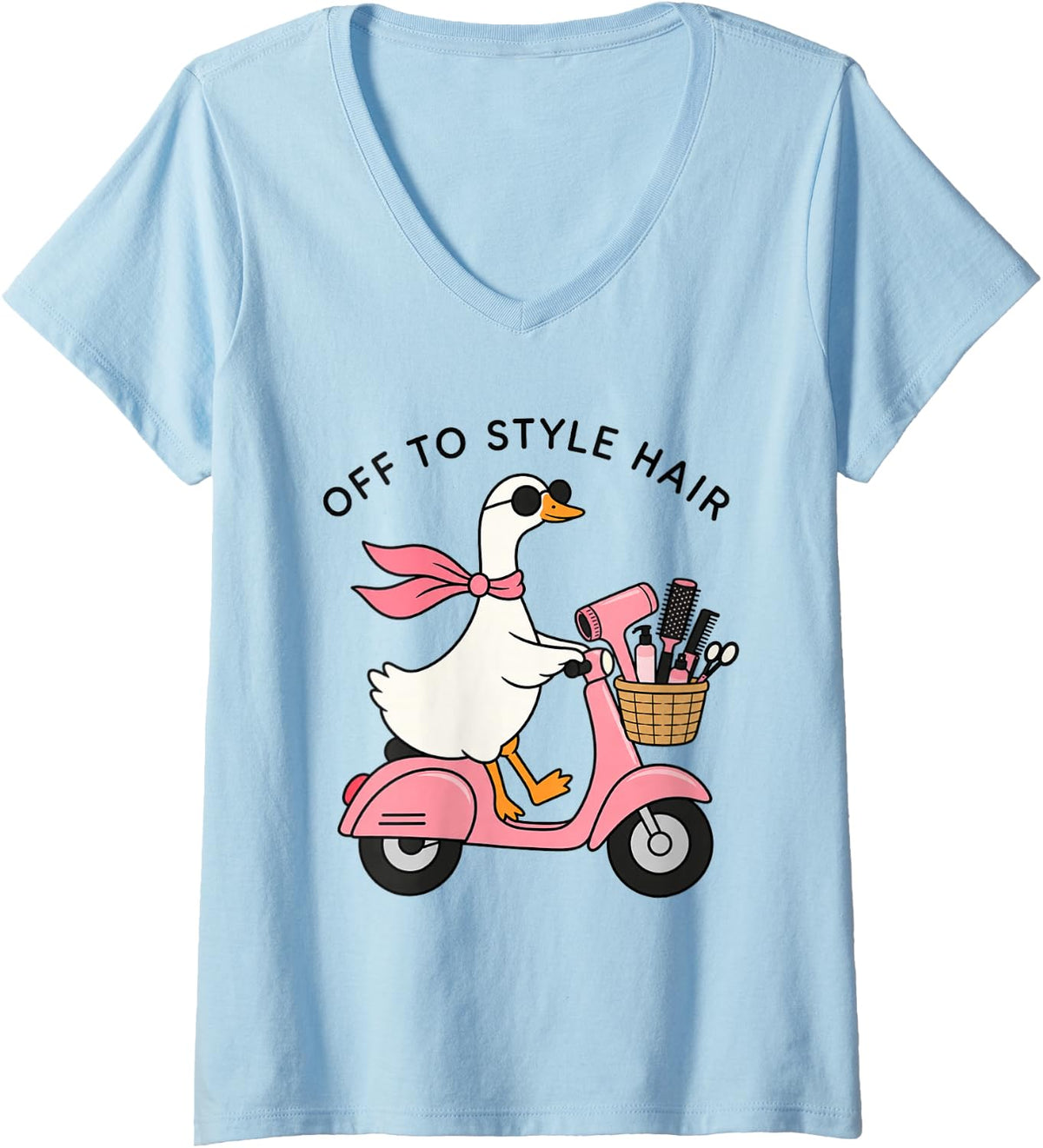 Women's Hair Stylist Hairdresser Cosmetologist Off to Style Hair V-Neck T-Shirt - Baby Blue