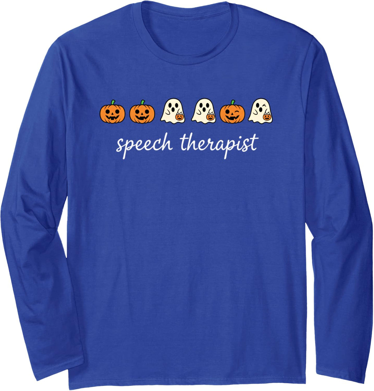 Support Speech Therapist Halloween Pumpkin Ghost Speech-Like Long Sleeve T-Shirt - Adult Unisex Royal Blue