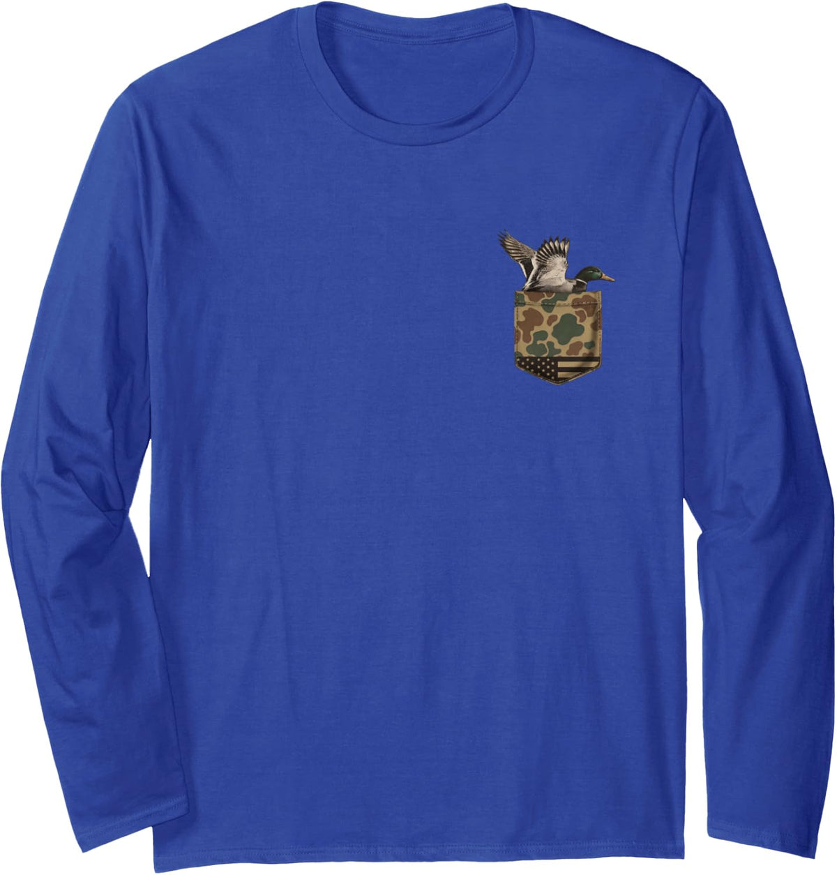 Vintage Duck Hunting Flag Camo Mallard Southern Waterfowl Long Sleeve T-Shirt - Adult Unisex Royal Blue