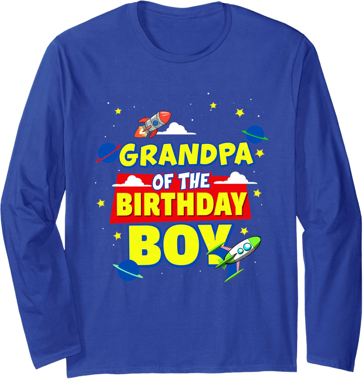 Grandpa of Birthday Astronaut Boy Space Theme Party Long Sleeve T-Shirt - Adult Unisex Royal Blue