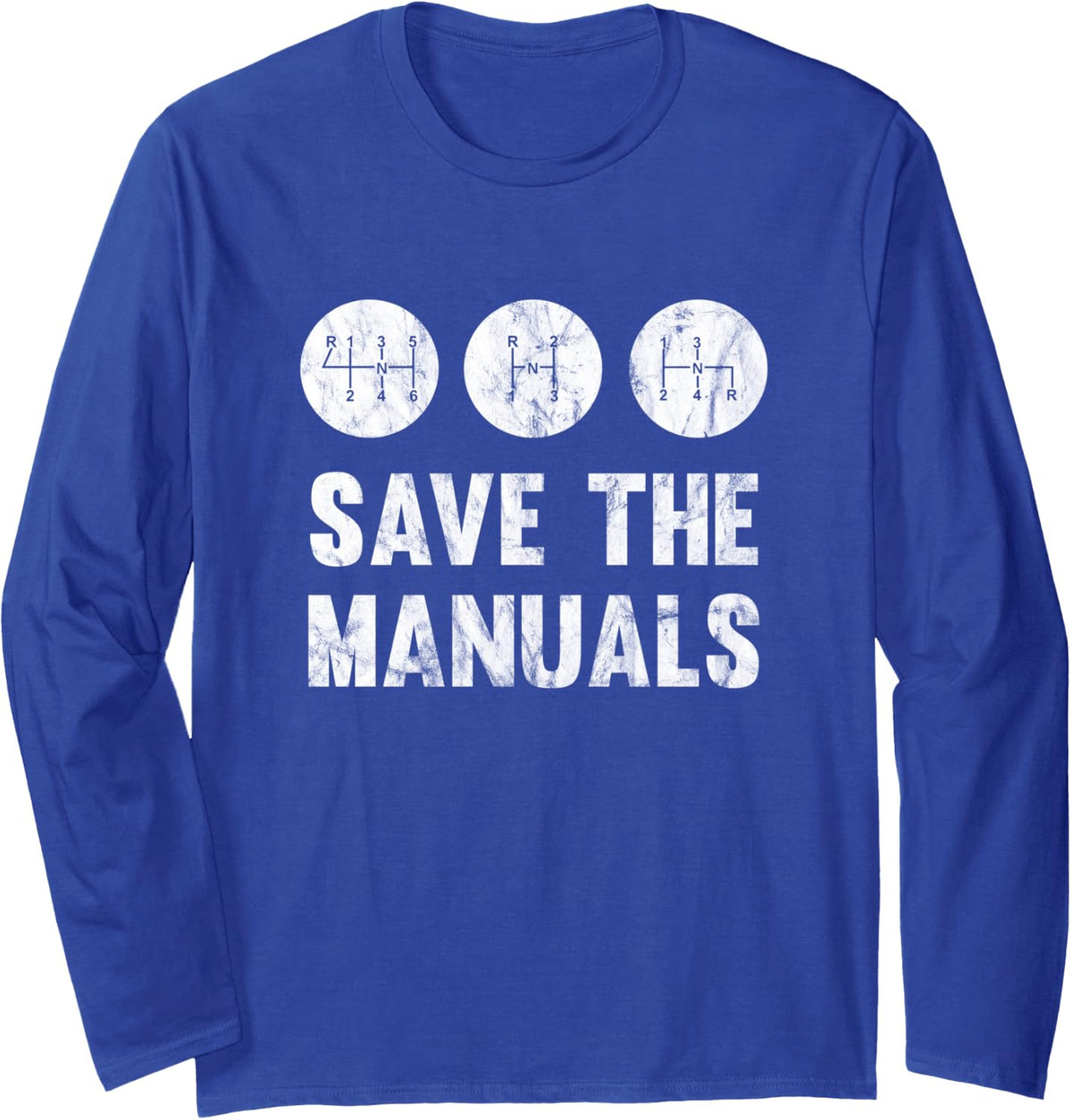 Save The Manuals Manual Transmission Long Sleeve T-Shirt - Adult Unisex Royal Blue