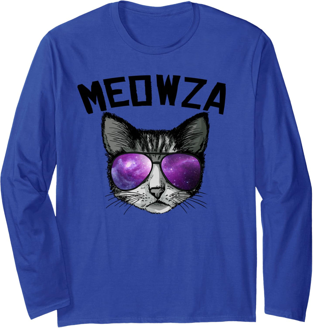 Meowza Cool Space cat Meowza Galaxy Cat Long Sleeve T-Shirt - Adult Unisex Royal Blue