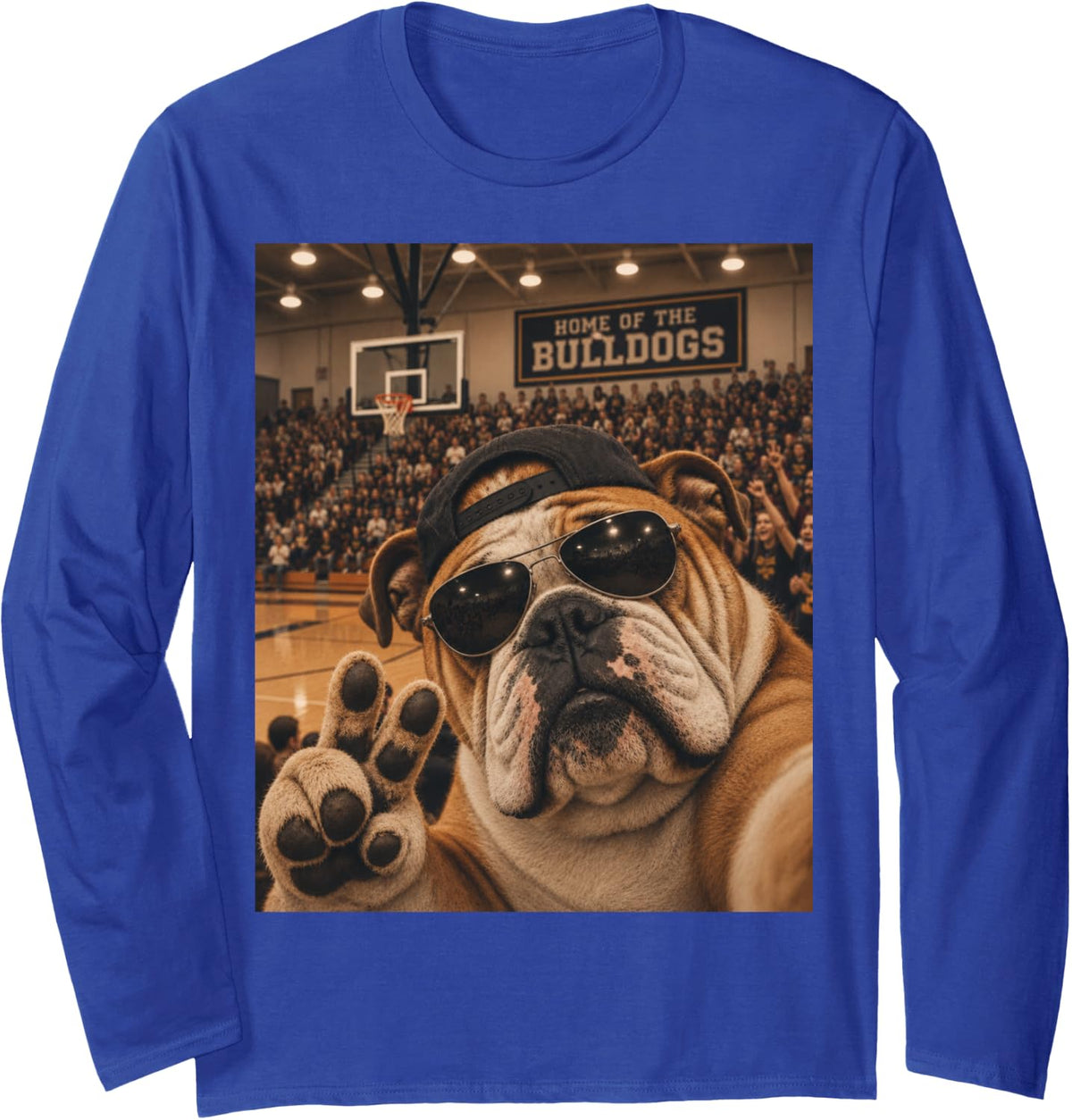 Bulldog Selfie Funny Basketball Vintage Game Day Cool Mascot Long Sleeve T-Shirt - Adult Unisex Royal Blue