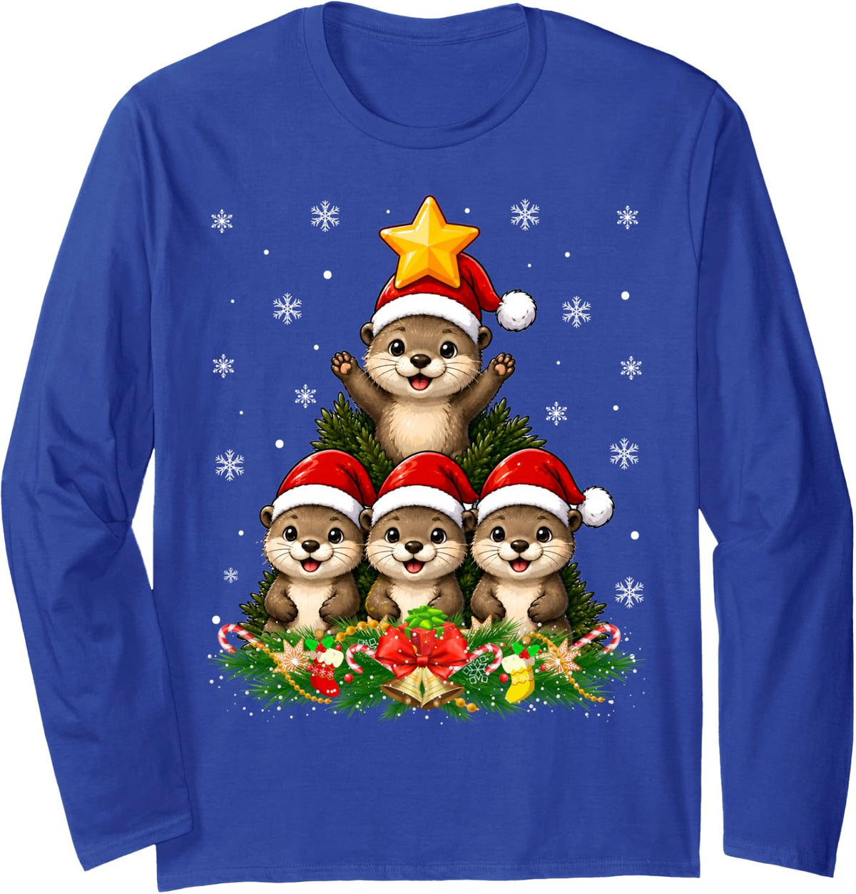 Otter Christmas Tree Cute Animal Festive Otter Xmas Long Sleeve T-Shirt - Adult Unisex Royal Blue