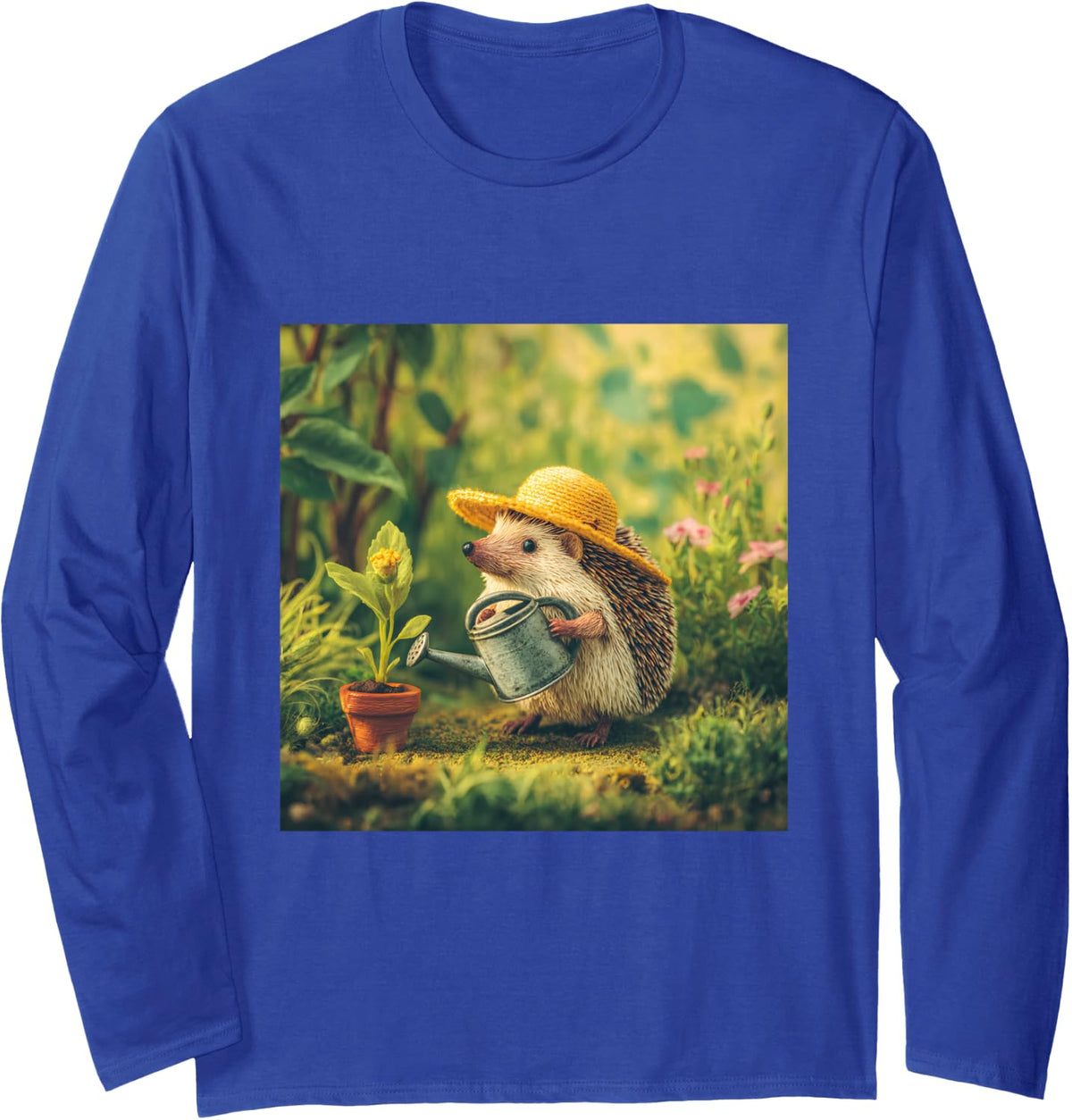 Hedgehog Gardening Watering Can Plant Lover Long Sleeve T-Shirt - Adult Unisex Royal Blue
