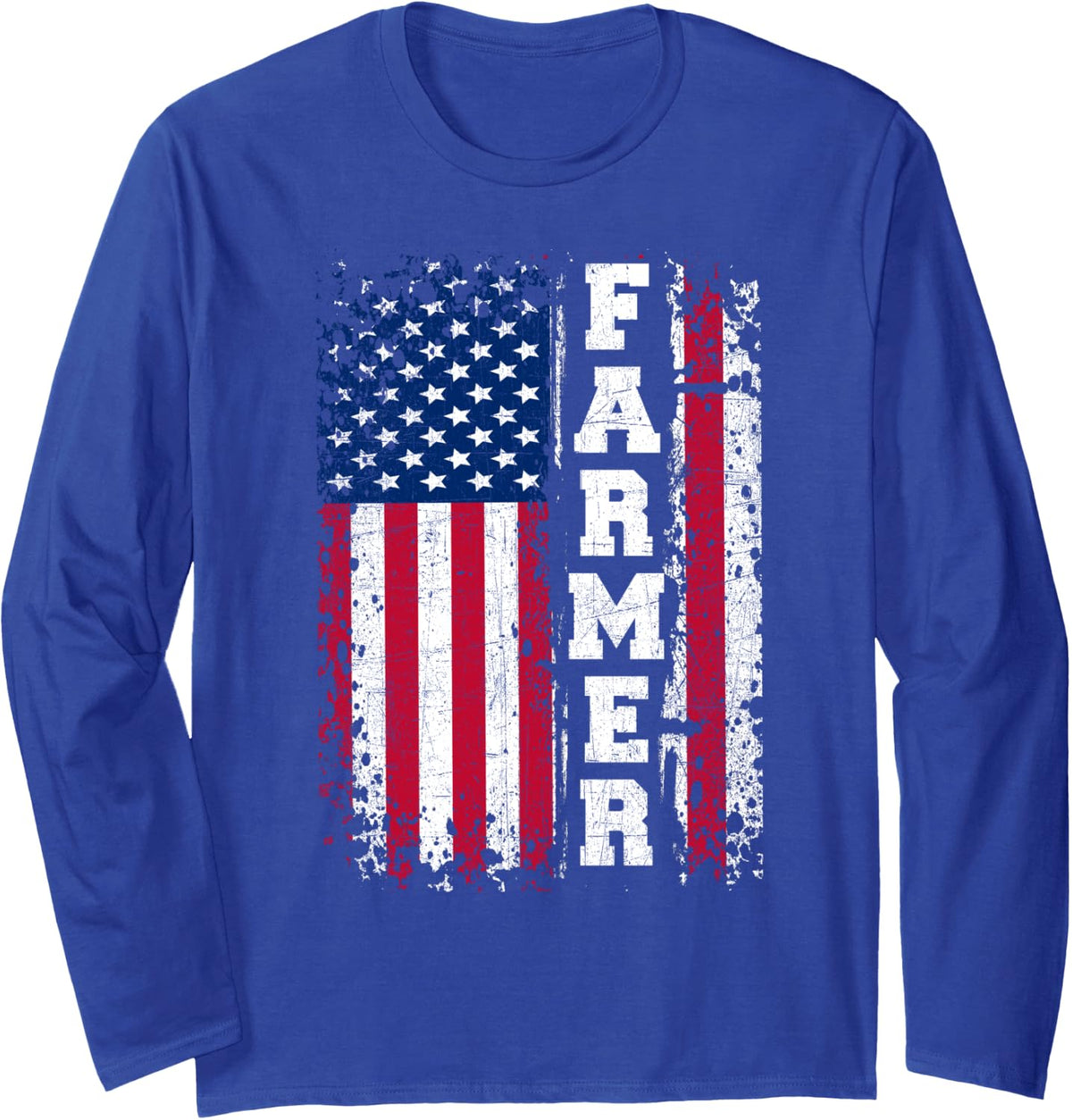 USA Flag American Patriot Farmers Farming Gift Long Sleeve T-Shirt - Adult Unisex Royal Blue