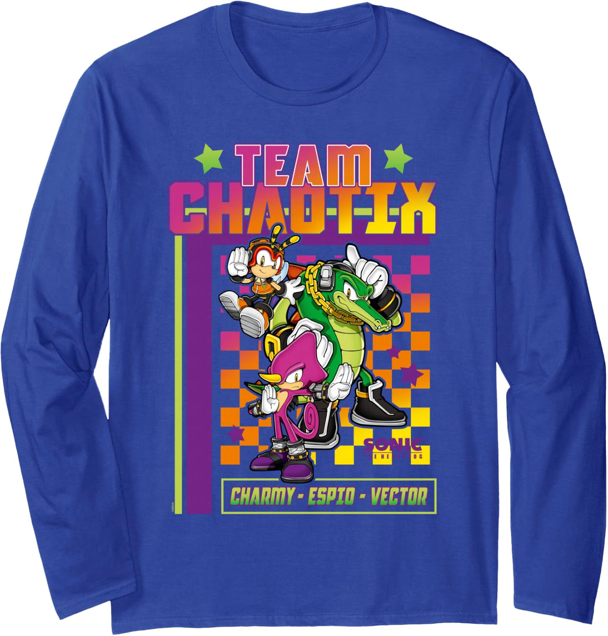 Sonic The Hedgehog Team Chaotix Charmy Espio Vector Logo Long Sleeve T-Shirt - Adult Unisex Royal Blue