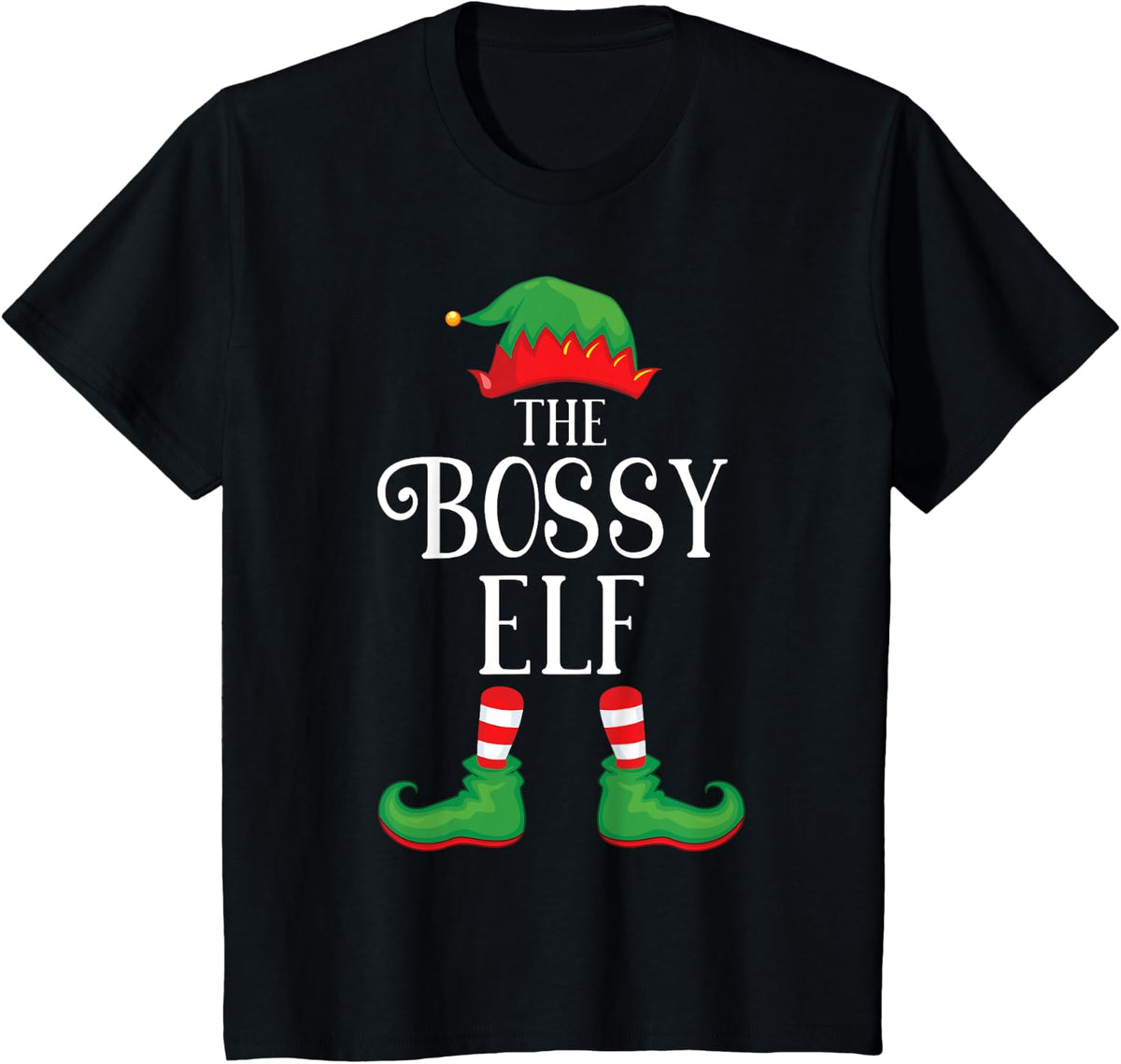 Bossy Elf Matching Group Xmas Funny Family Christmas T-Shirt - Black