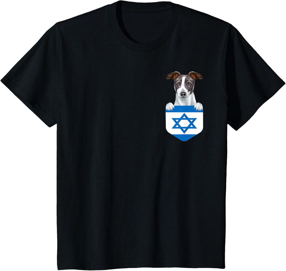 Israel Flag Italian Greyhound Dog In Pocket T-Shirt for Men Women Kids - Black