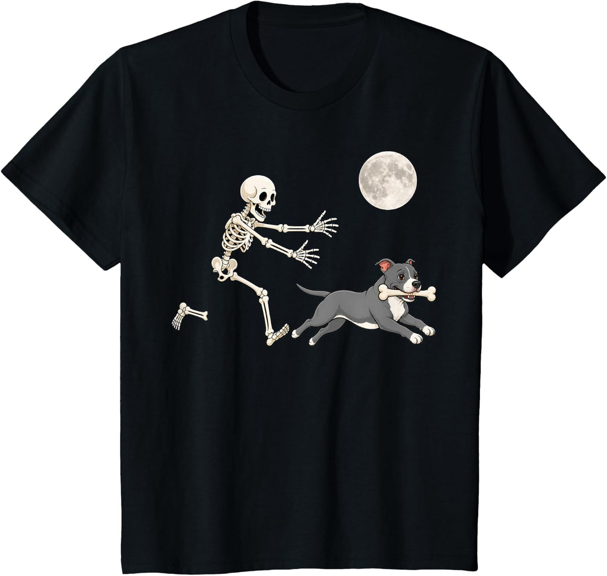Pitbull Running Skeleton Retro Halloween Pittie Dog T-Shirt - Black