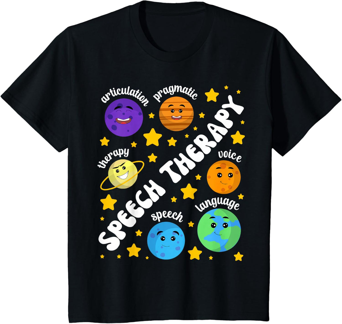 SLP System Planets Speech Language Speech Therapy T-Shirt - Black