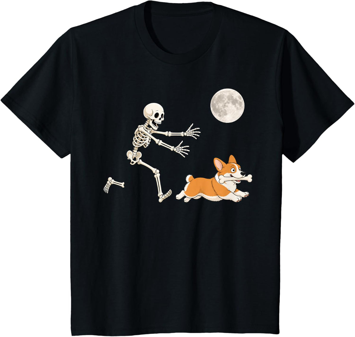 Corgi Running Skeleton Retro Halloween Dog T-Shirt - Black