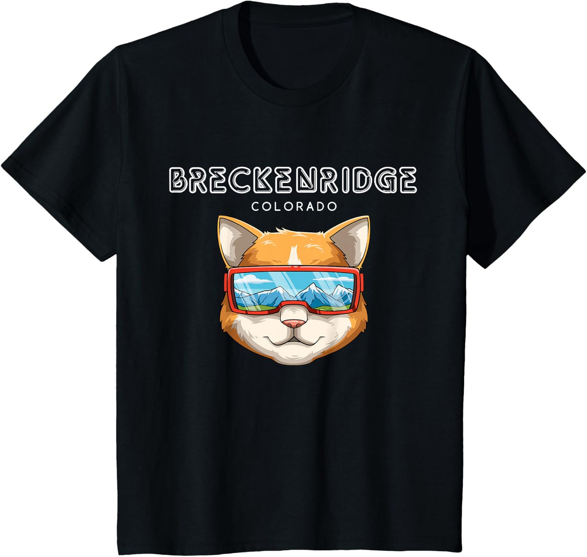 Breckenridge Colorado Funny Ski Cat T-Shirt Tee for Snowboard Lovers - Black