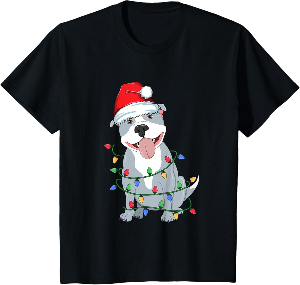 Pitbull Christmas Tree Lights Kawaii Pitty Dog Lover Xmas Men Women Kids T-Shirt - Black