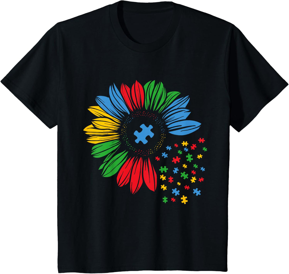 Sunflower Autism Awareness For Kids Women Men T-Shirt - Black