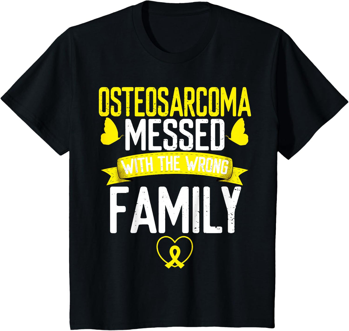Osteosarcoma Bone Cancer family Yellow Ribbon Awareness T-Shirt - Black