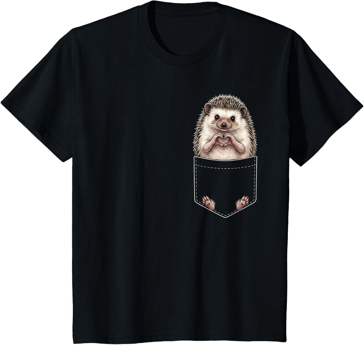 Hedgehog Pocket Heart Sign Wildlife Valentines T-Shirt - Black