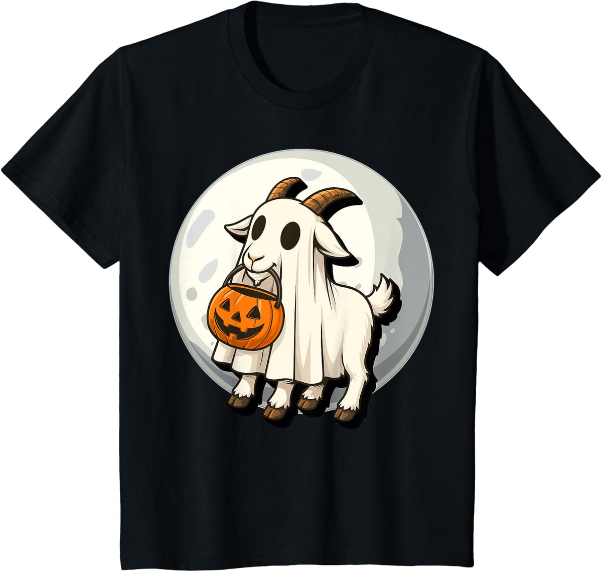 Funny cute Ghost Goat Pun Meme Halloween Costume Pumpkin T-Shirt - Black