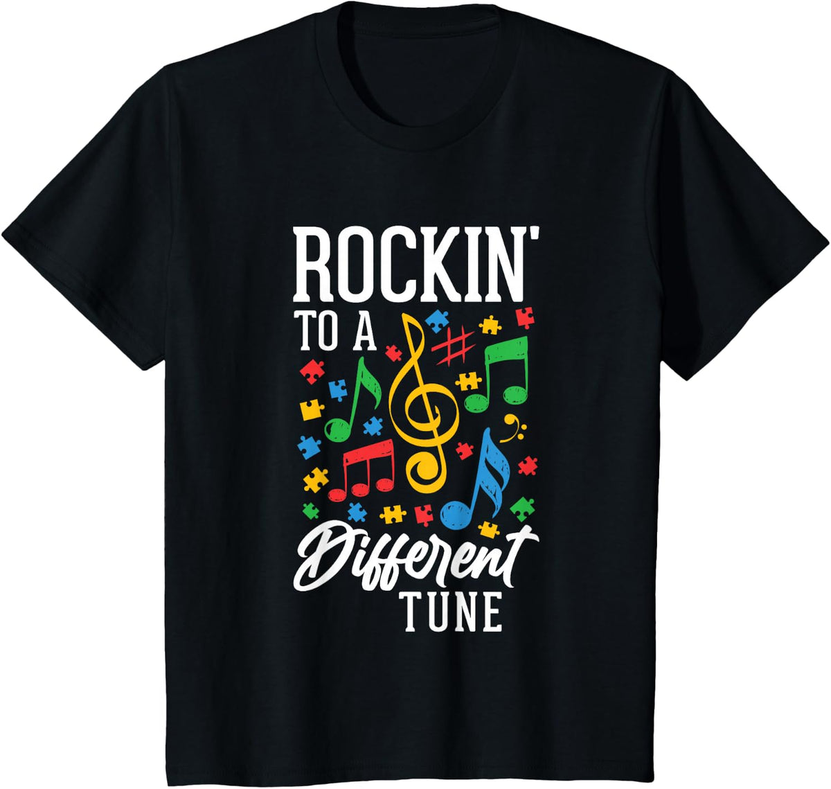 Rockin To A Different Tune Music Autism Awareness Acceptance T-Shirt - Black