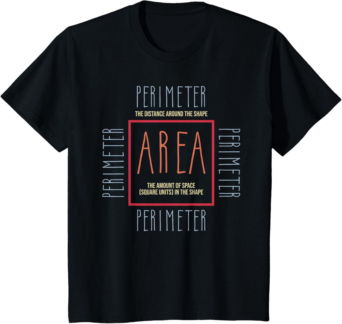 Funny Math Teacher Shirts for Women Men Tees - Area Perimeter Cool Math T-Shirt - Black