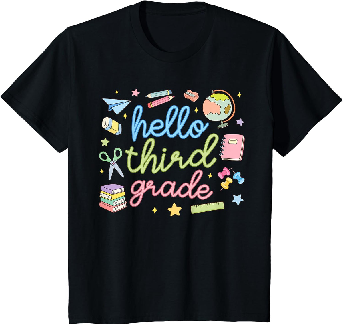 Back to School Hello Third 3rd Grade Teacher Girls Boys Kids T-Shirt - Black