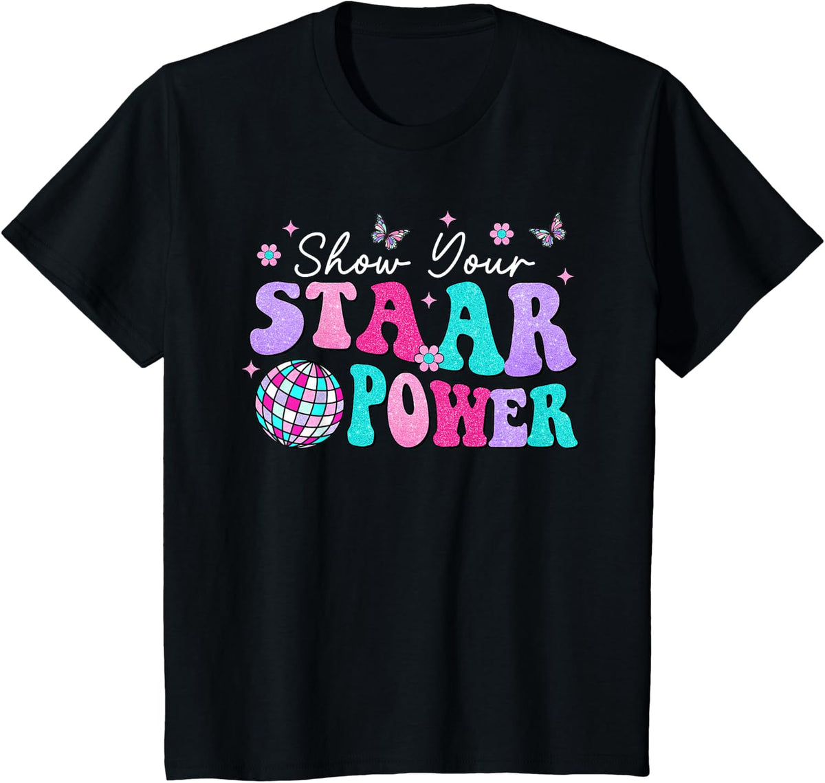 Retro Groovy Show Your STAAR Power Disco Teacher Test Day T-Shirt - Black