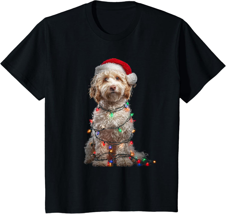 Funny Havapoo Christmas Graphics Dog Lights Lover T-Shirt - Black