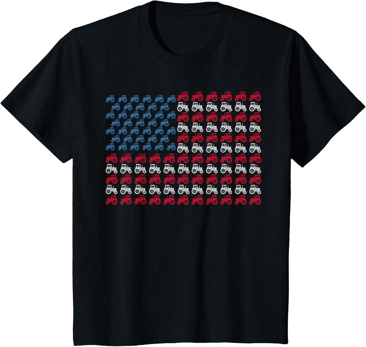 Farmer Tractors Arrange Into American Flag 4th of July T-Shirt - Black