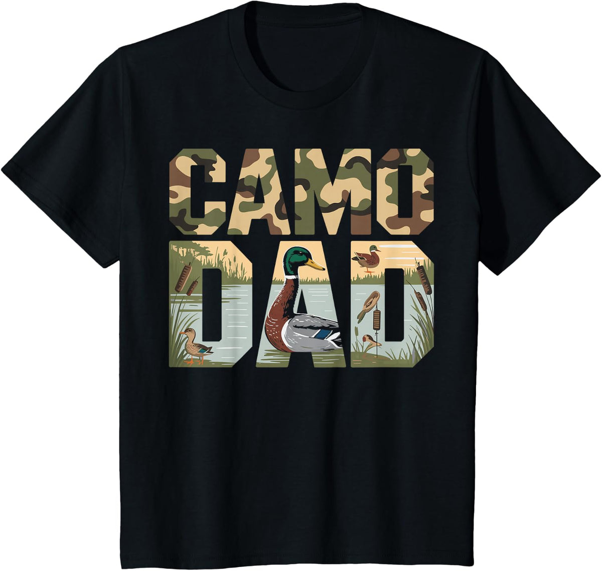 Camo Dad Mallard Duck Hunting Camouflage Waterfowl T-Shirt - Black