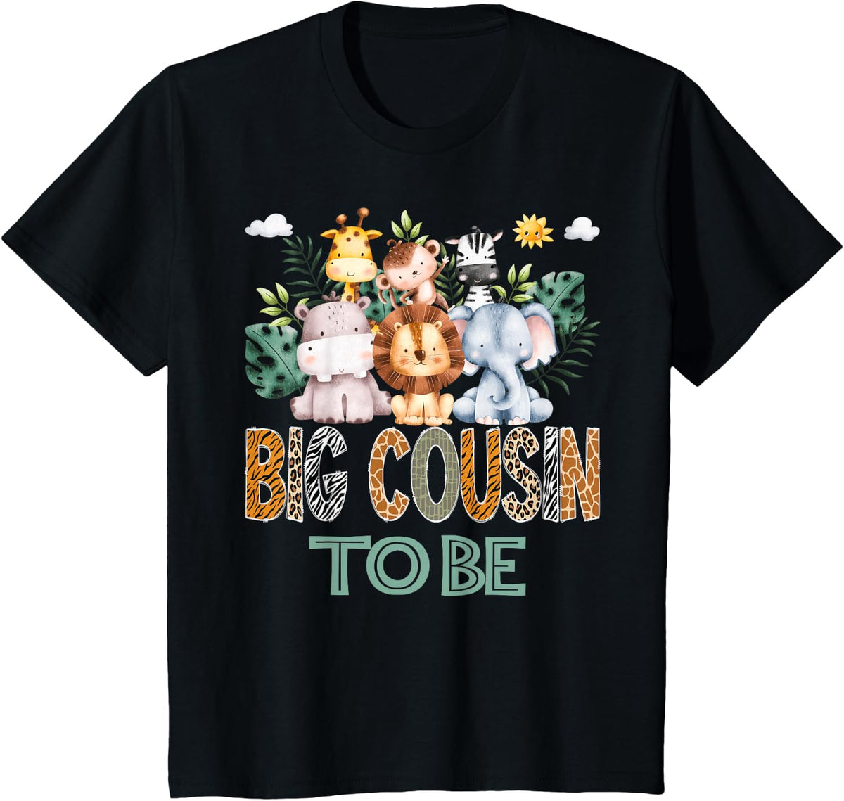 Soon To Be Big Cousin Jungle Animal Safari Gender Reveal T-Shirt - Black