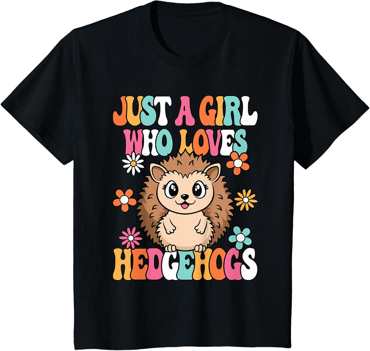 Just A Girl Who Loves Hedgehogs Cute Groovy Hedgehog Kids T-Shirt - Black