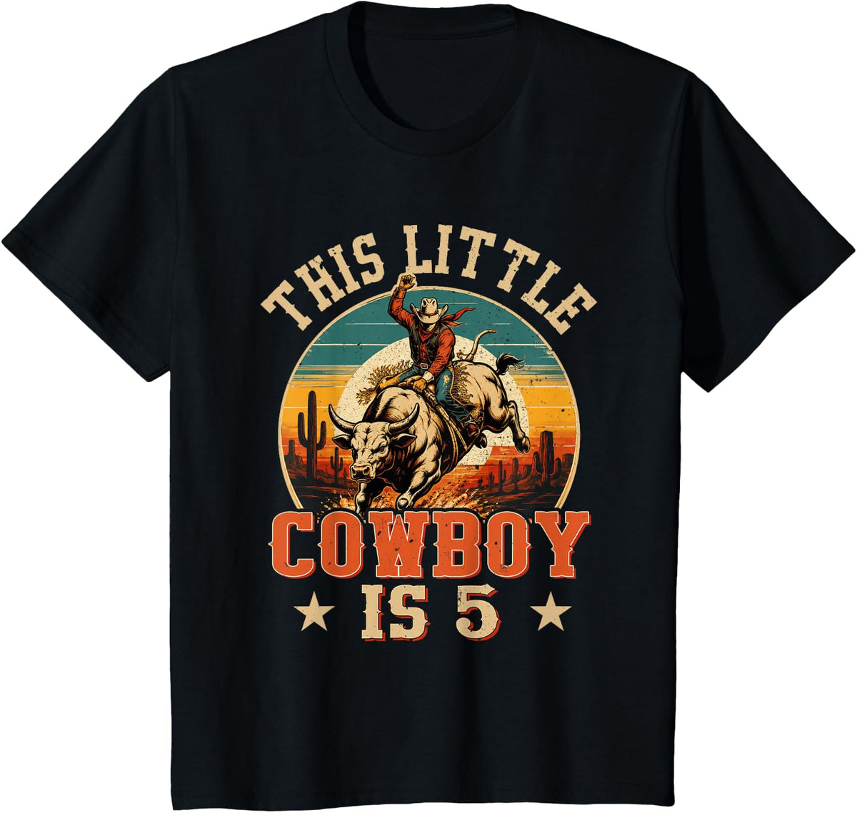 5 Years Old Bull Riding Lover 5th Birthday Cowboy Theme T-Shirt - Black