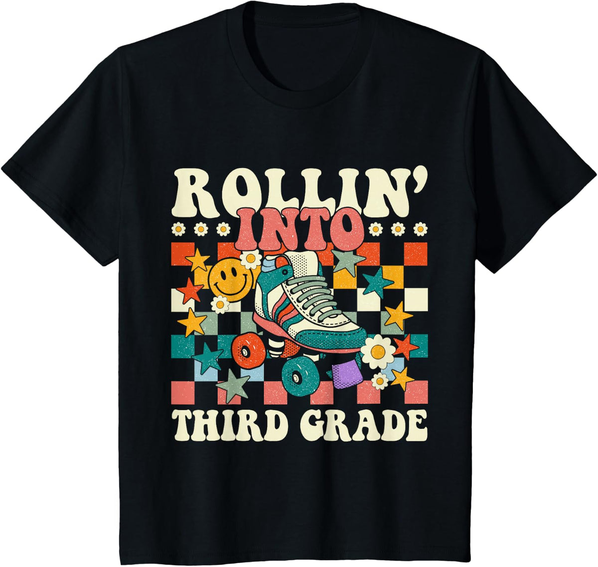 Retro Rolling Into 3rd Grade Back To School Roller Skate T-Shirt - Black