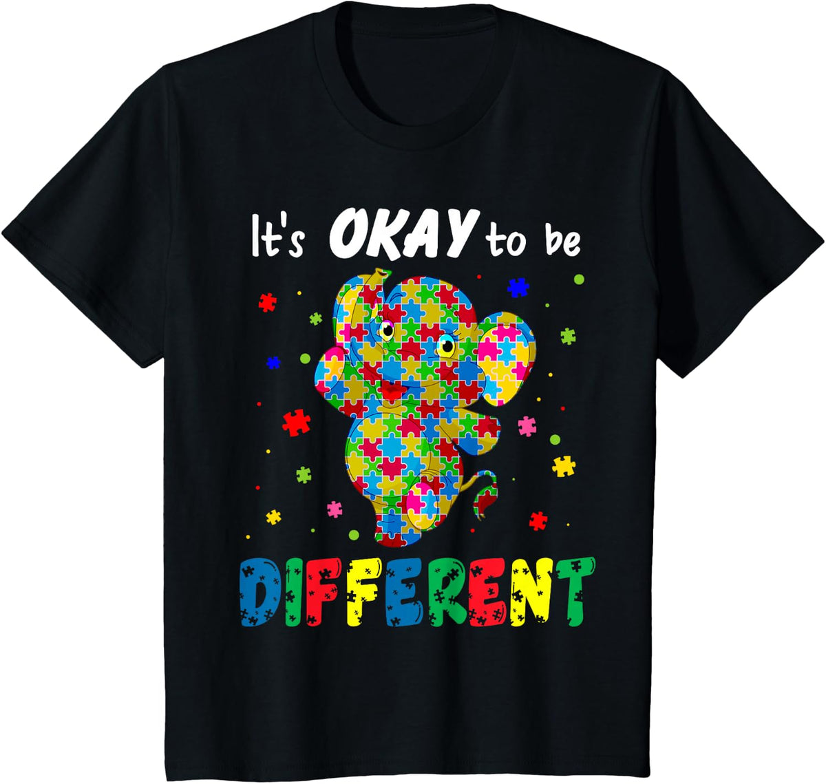 Autism Awareness Elephant It's Ok To Be Different T-Shirt - Black