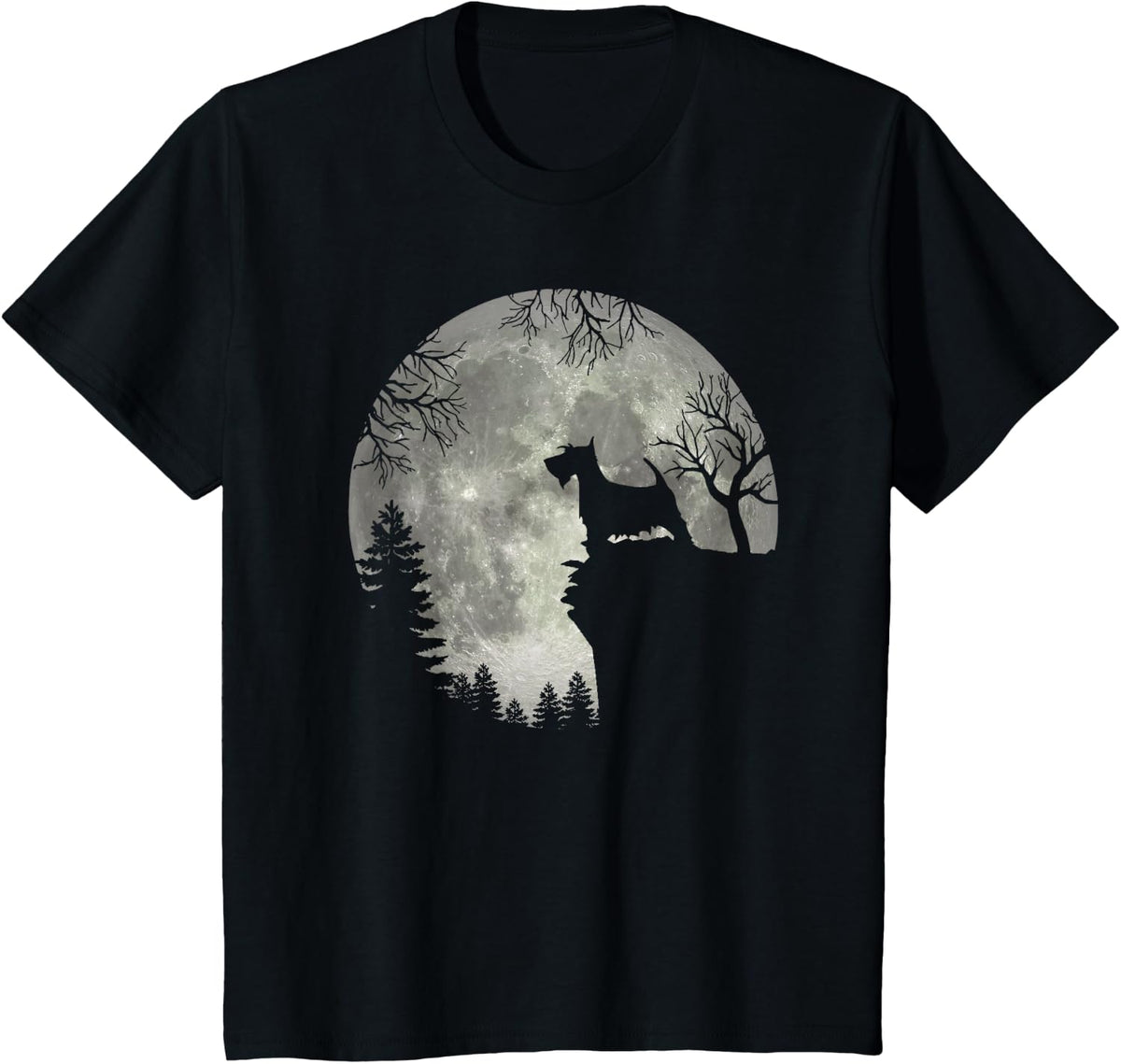Scottish Terrier, Scottie And Moon Halloween T-Shirt - Black