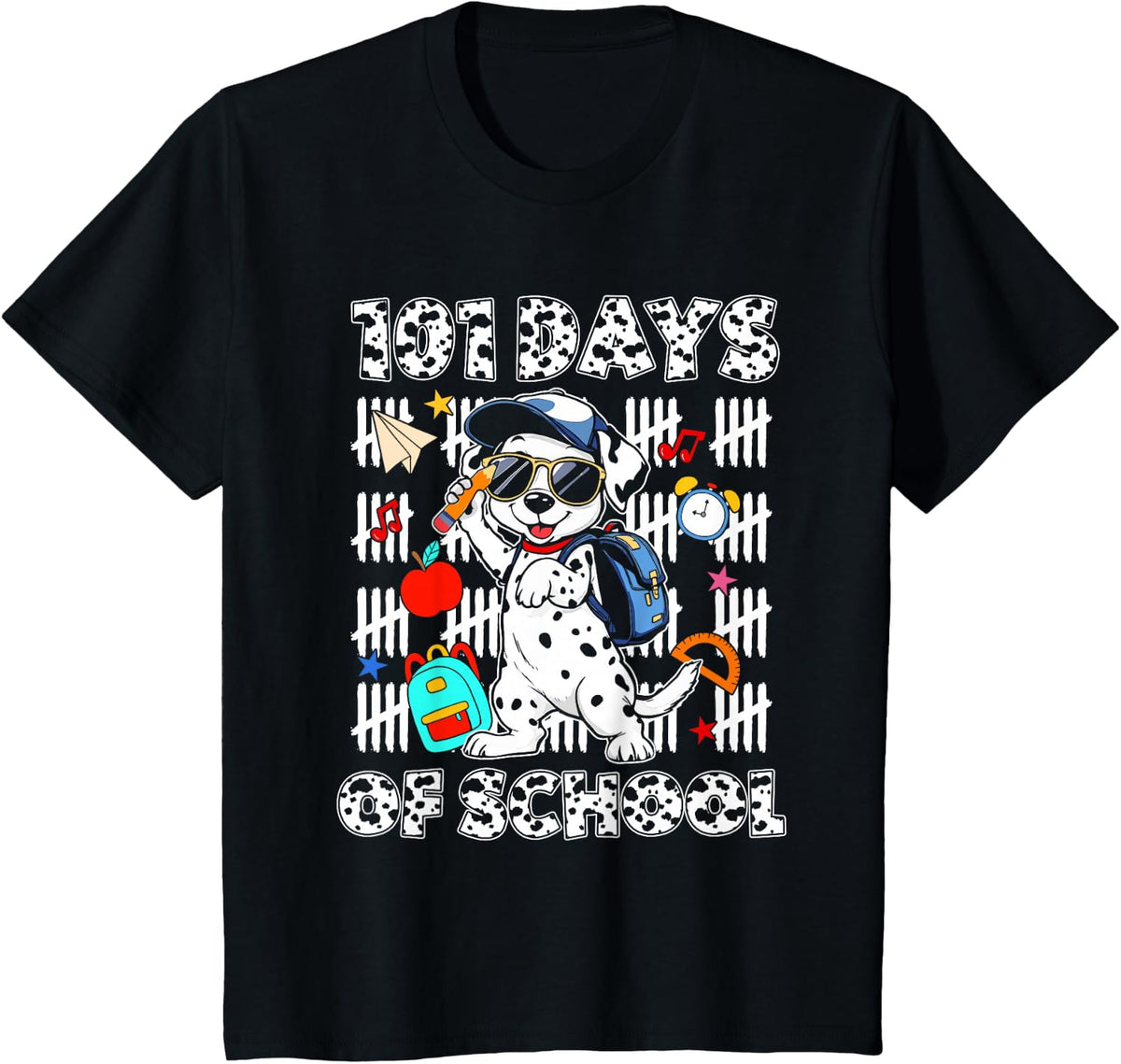 Happy 101 Days School Cute Dog 100 Days Smarter Student Kids T-Shirt - Black