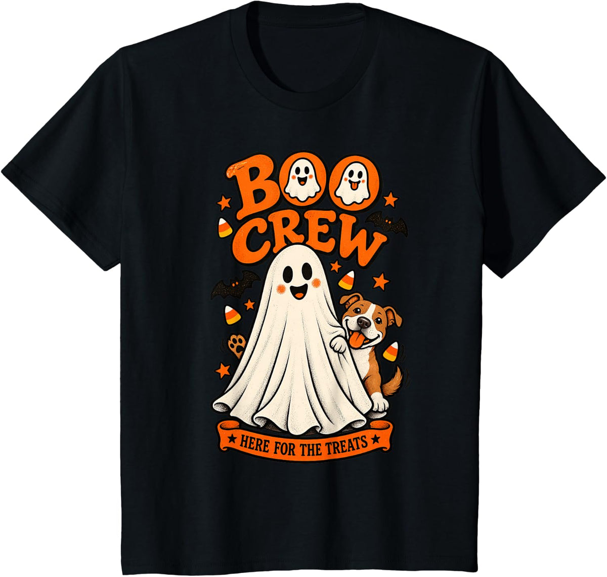 Pitbull Boo Crew Here for the Treats Halloween Animal Lover T-Shirt - Black