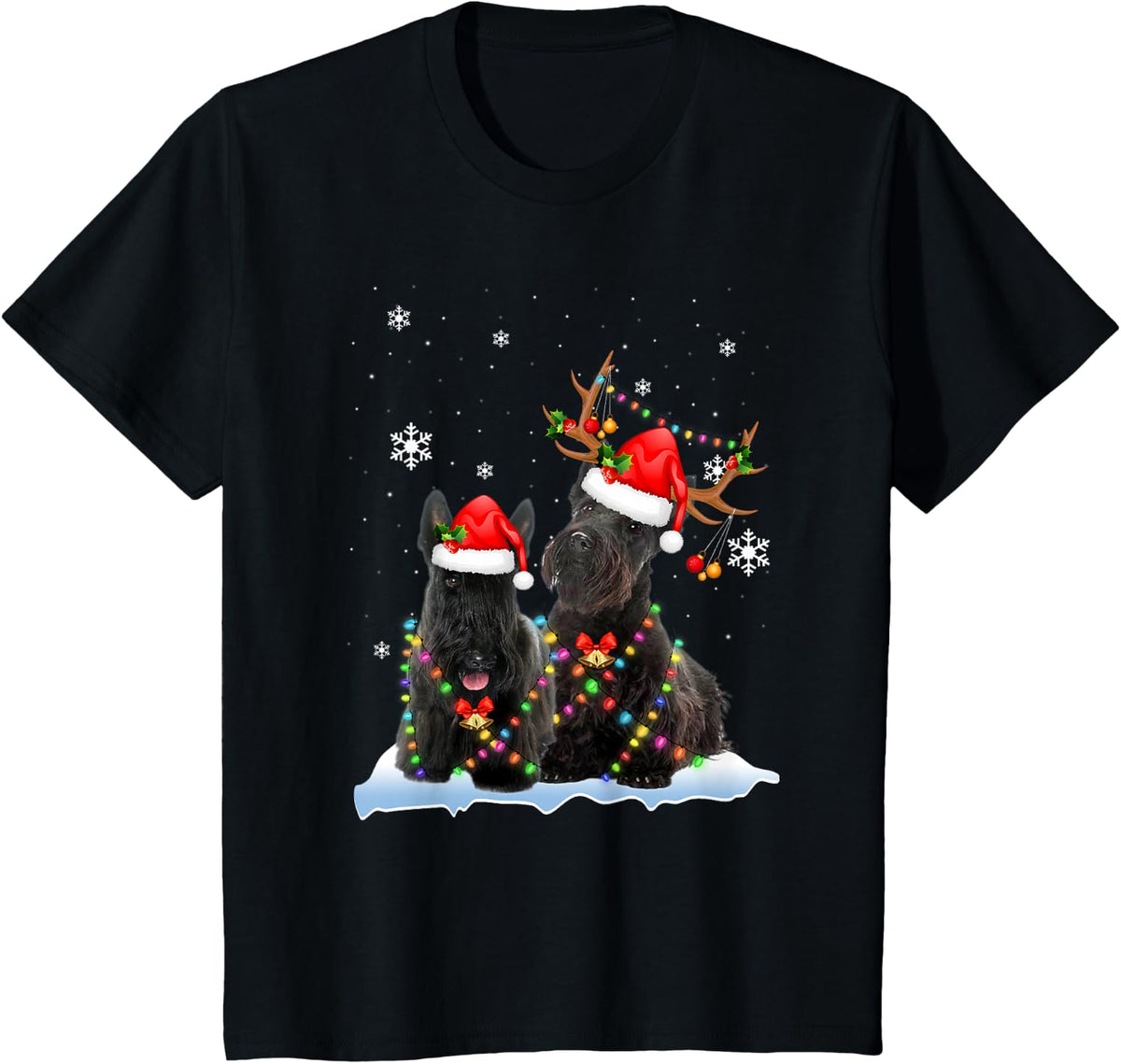 Scottish Terrier Christmas Lights Reindeer Santa Xmas Pajama T-Shirt - Black