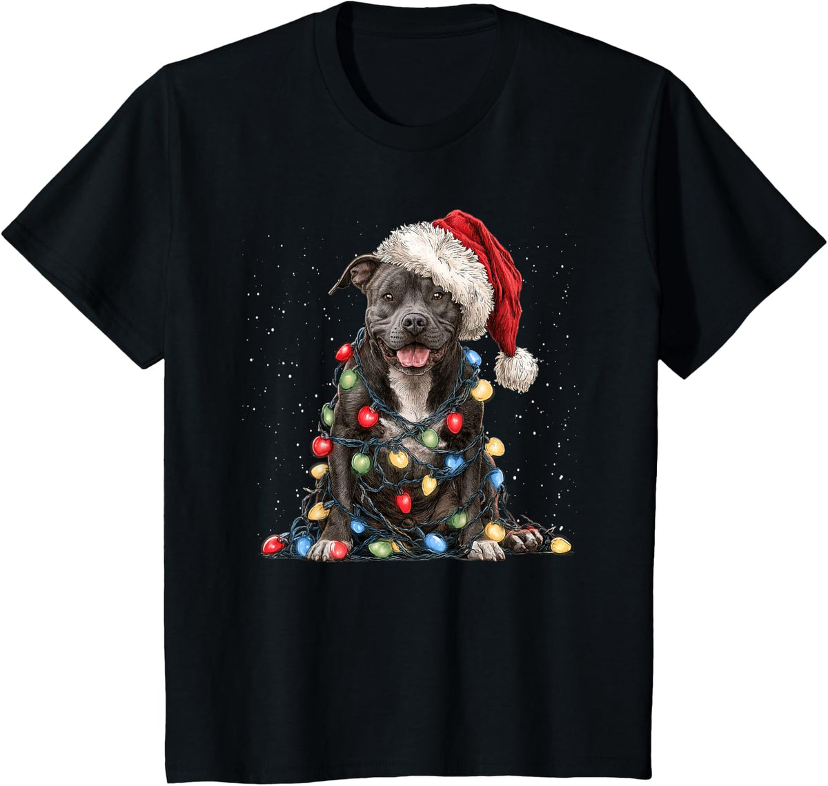 Funny Pitbull Dog Tree Christmas Lights Xmas Men Women T-Shirt - Black