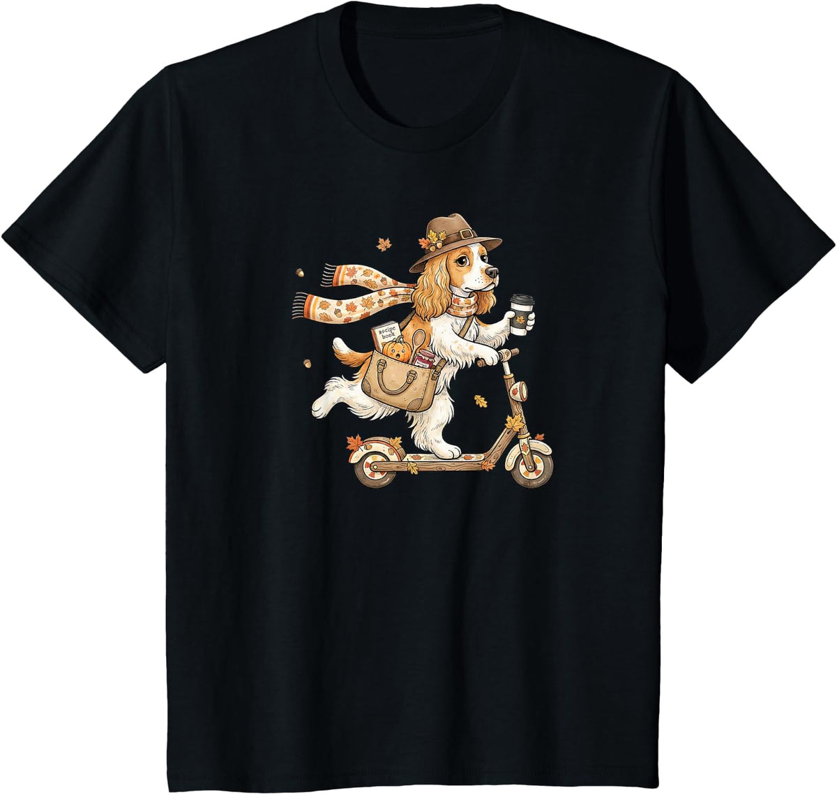 Autumn Scooter Cocker Spaniel Thanksgiving Womens Mens Kids T-Shirt - Black