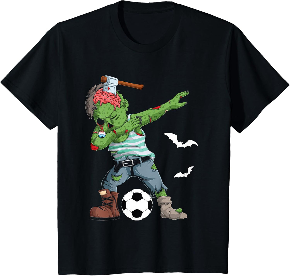 Dabbing Zombie Playing Soccer Player Halloween Sport T-Shirt - Black