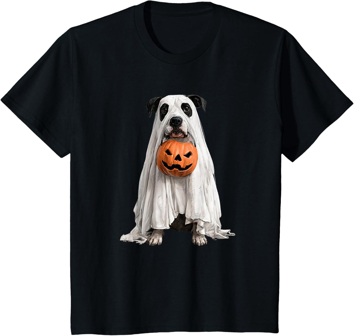 Cute Pitbull Ghost Pumpkin Dog Owner Halloween Costume T-Shirt - Black