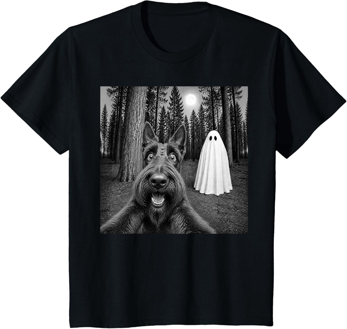 Spooky Scottish Terrier Selfie Ghost Halloween Scottie Dog T-Shirt - Black