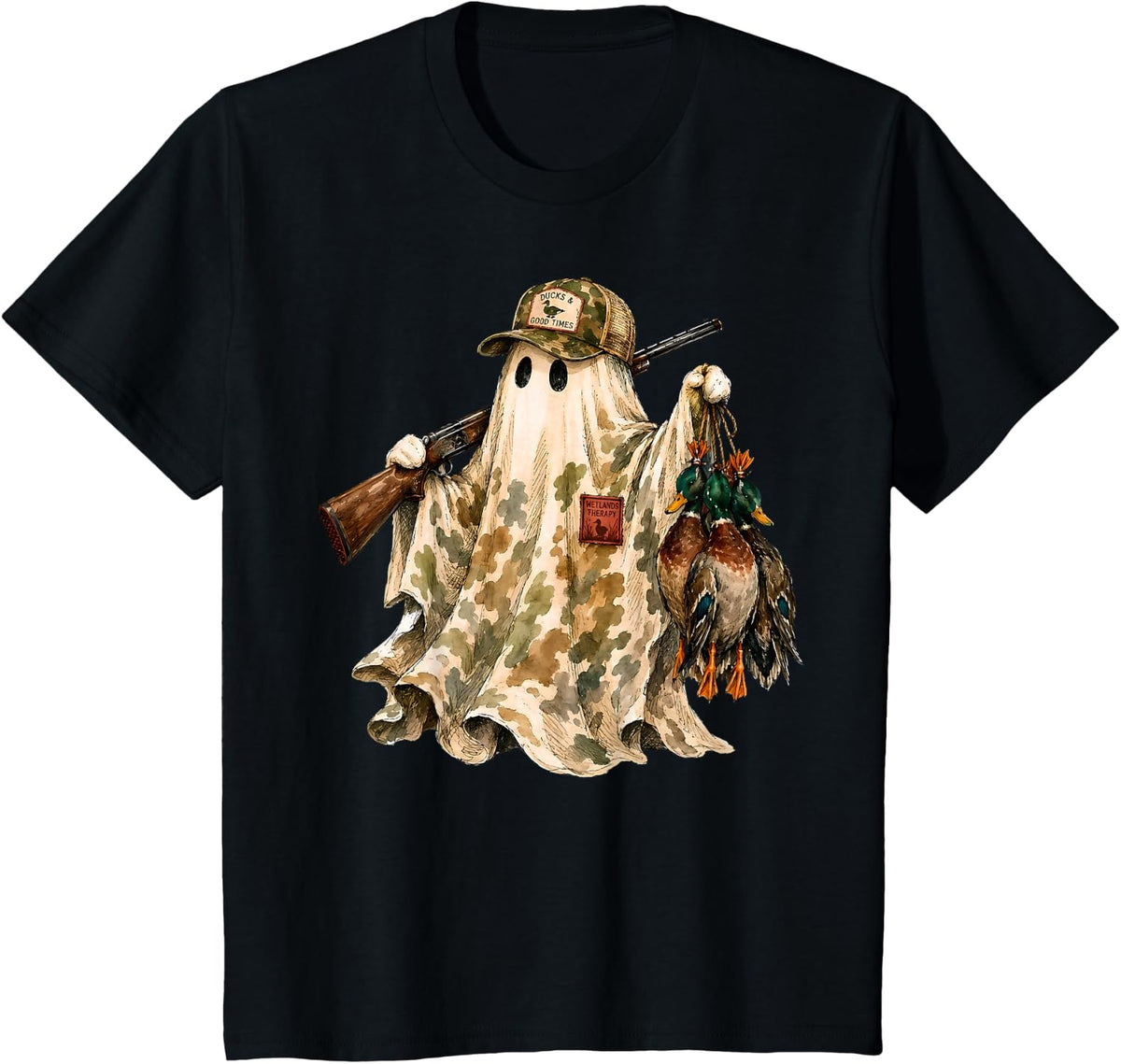 Wetlands Therapy Duck Hunting Ghost Funny Hunter Men T-Shirt - Black