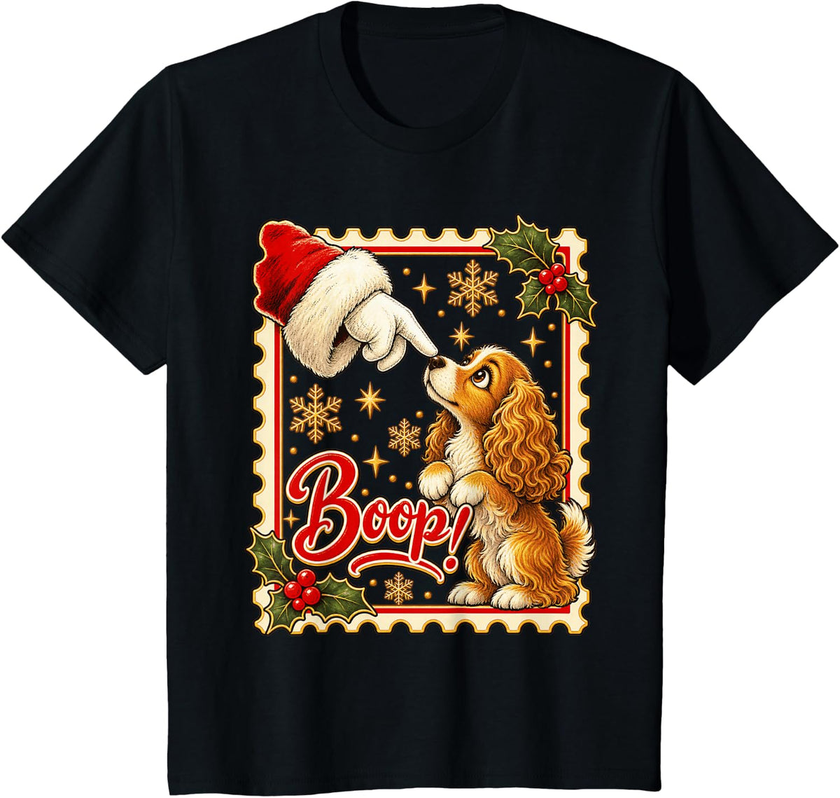 Boop! Cocker Spaniel Cheerful Christmas Nose Boop T-Shirt - Black