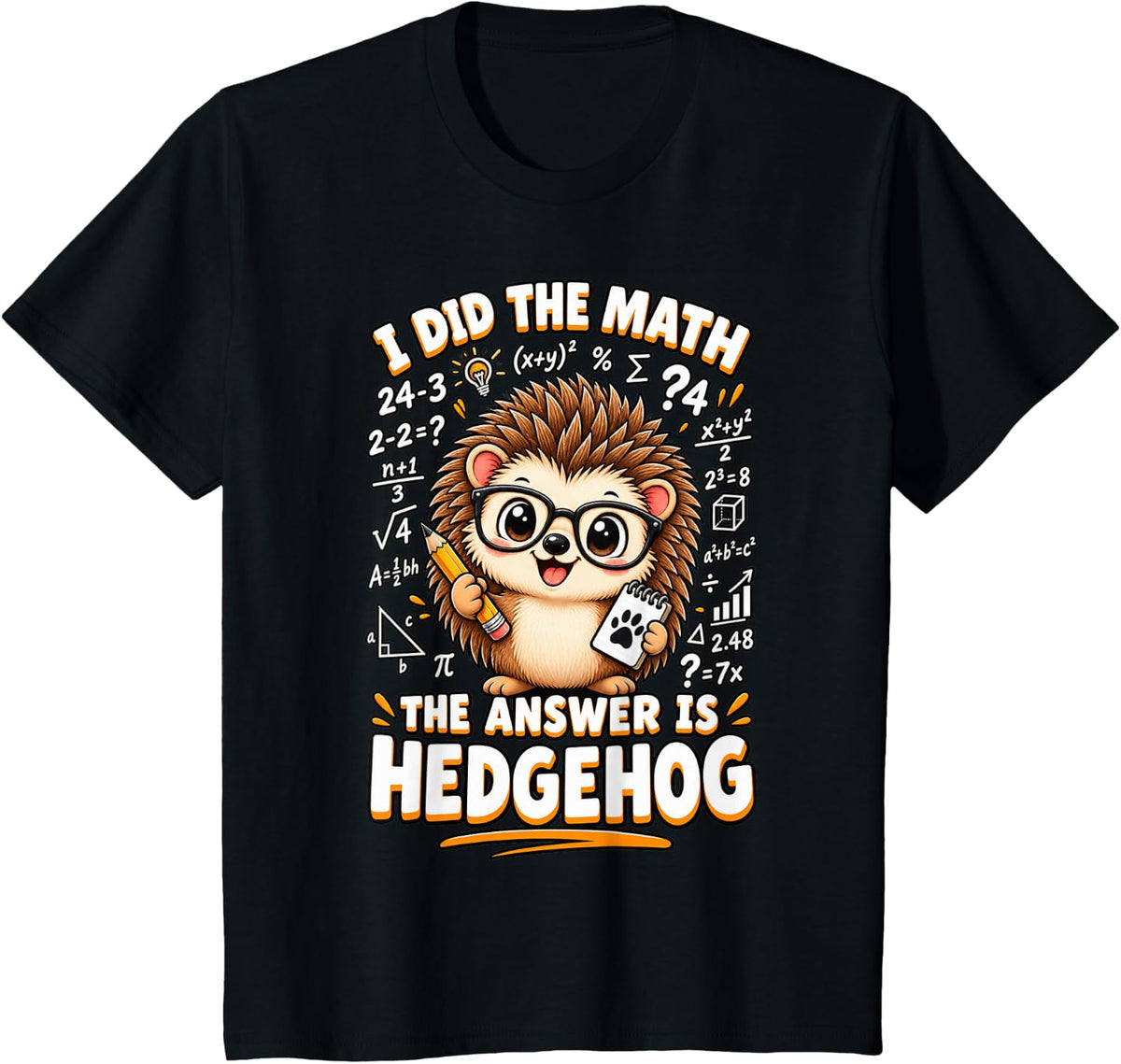 Funny Hedgehog Math Humor T-Shirt - Black
